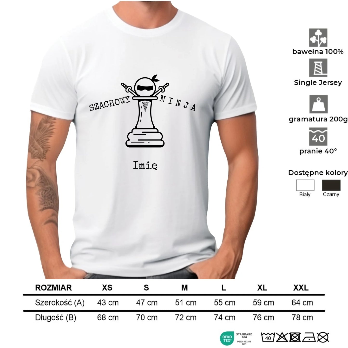 Koszulka męska dla szachisty - Szachowy ninja - personalizowana HSZ01