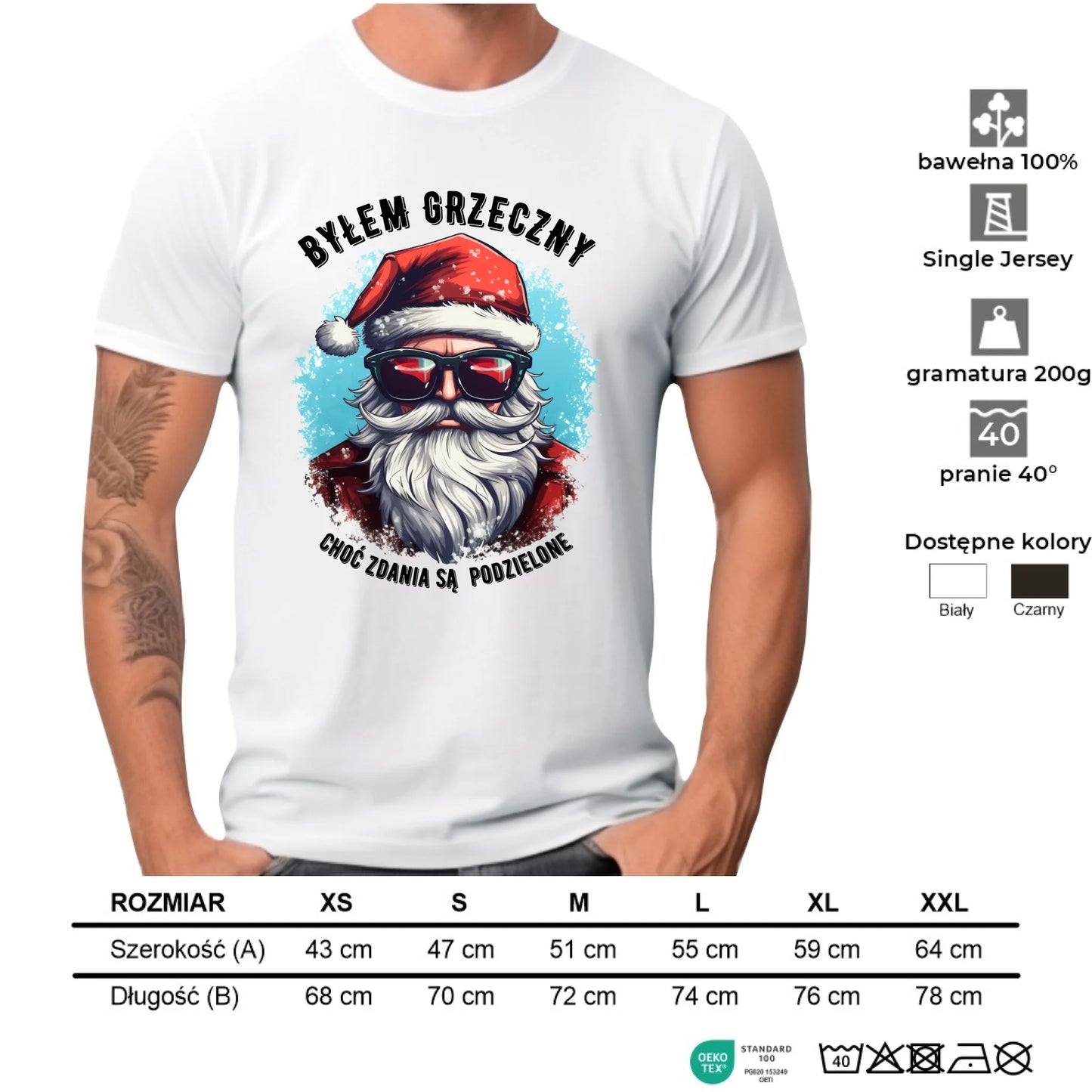 Koszulka męska świąteczna z Mikołajem - Byłem grzeczny, choć zdania są podzielone BN126