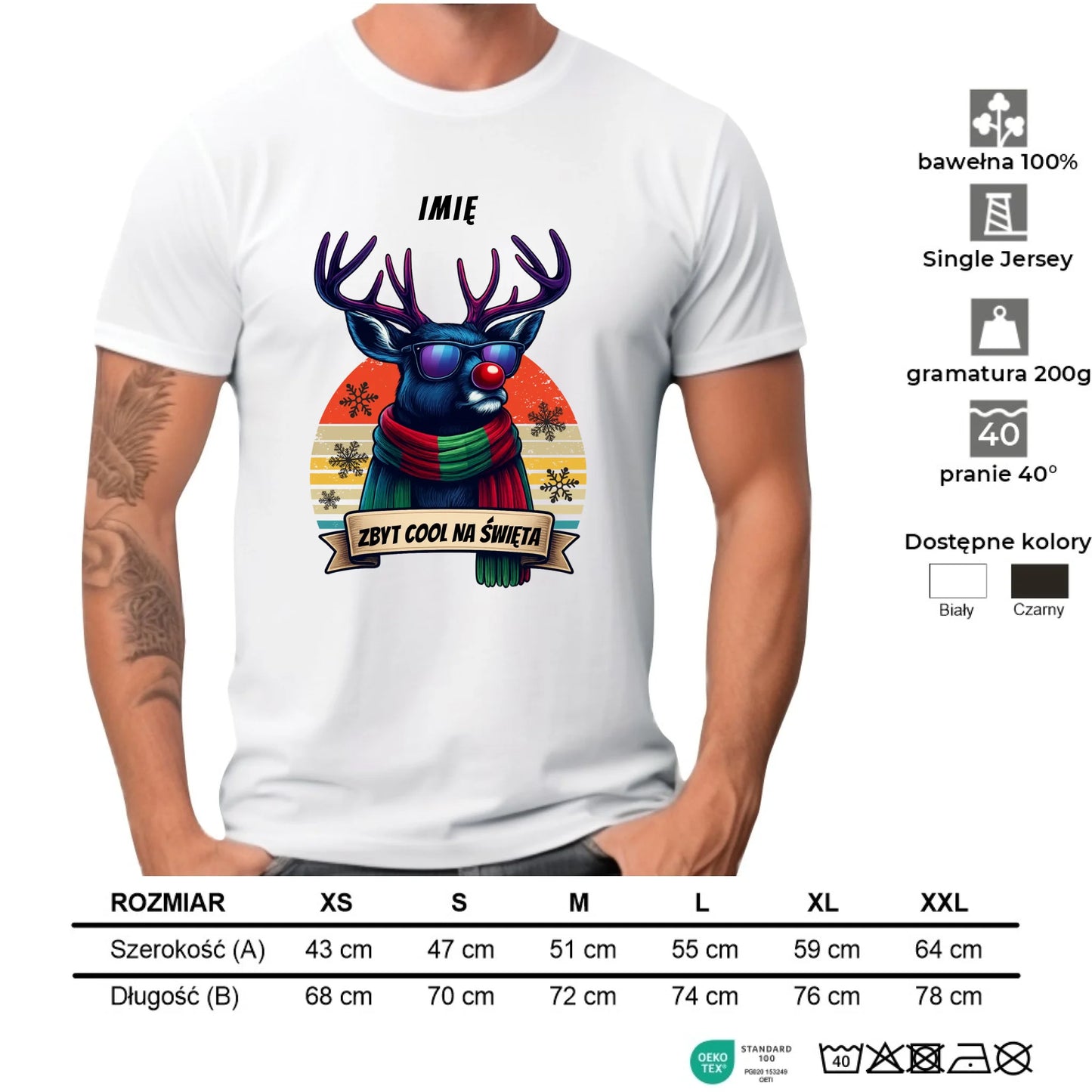 Koszulka męska świąteczna z reniferem - Zbyt cool na święta - personalizowana BN128