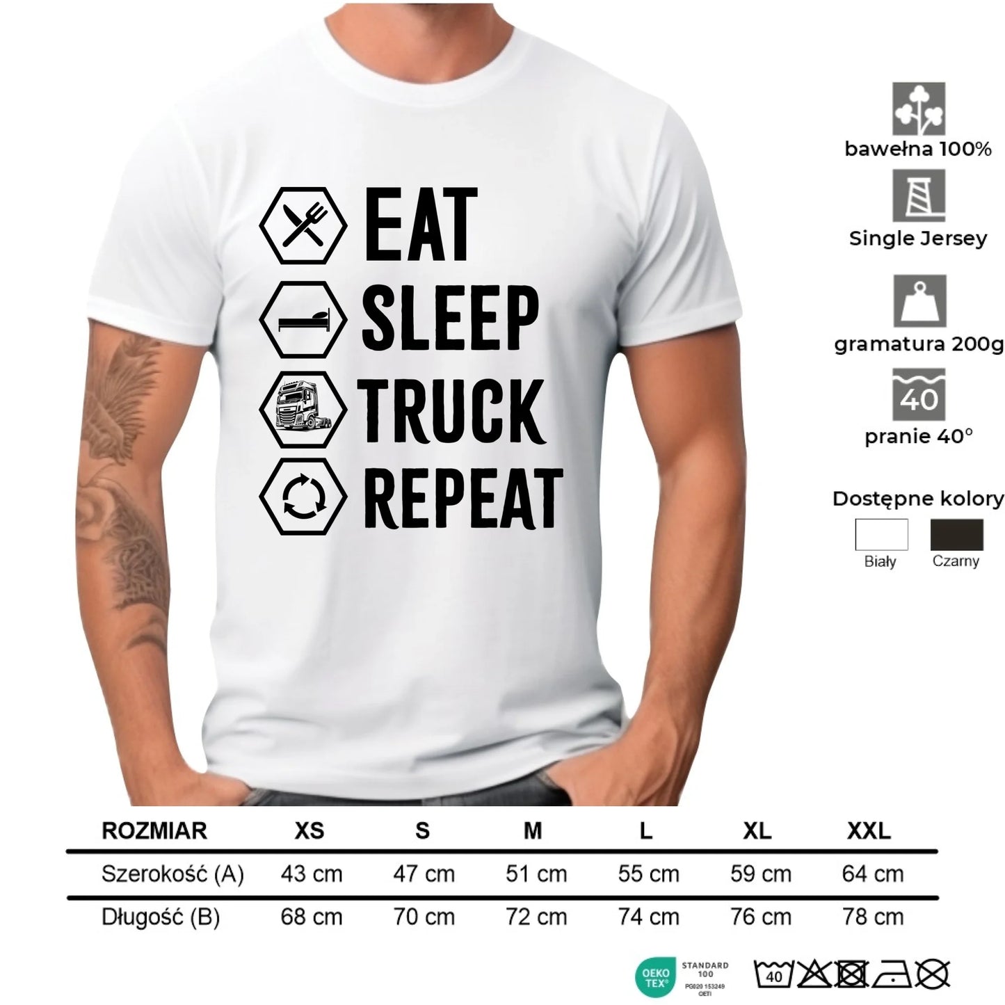Koszulka męska dla kierowcy ciężarówki - Eat Sleep Truck Repeat ZKT05