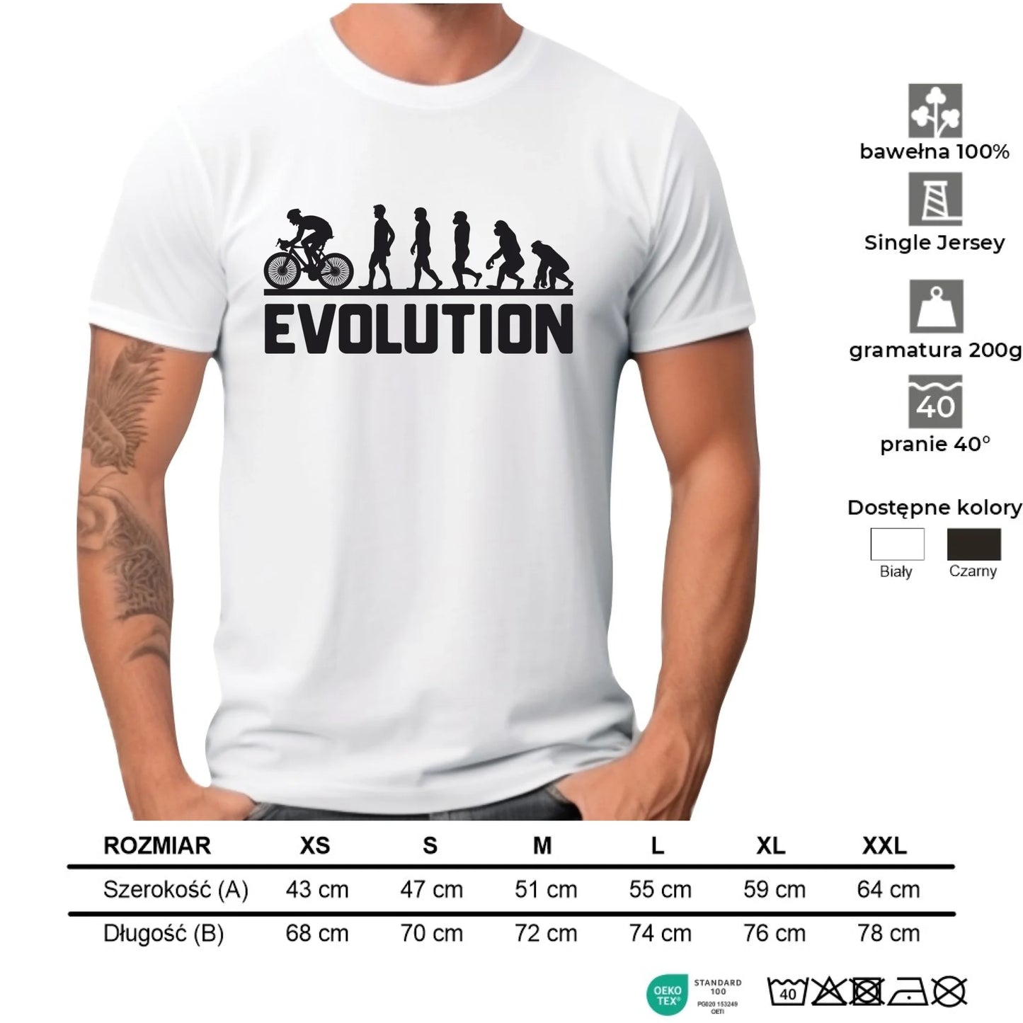 Koszulka męska z rowerem z rowerem - Ewolucja rowerzysty HR04