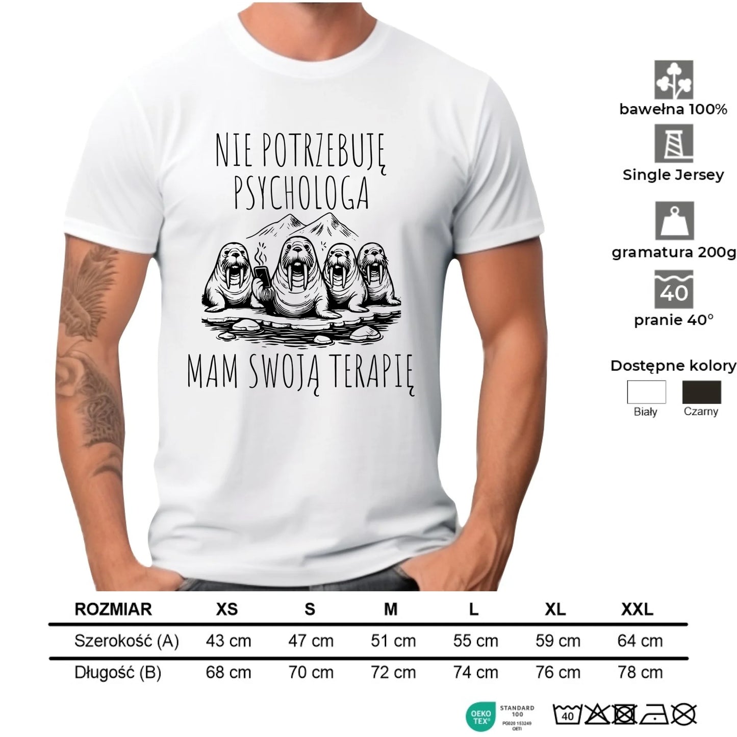 Koszulka męska - prezent dla morsa - Nie potrzebuję psychologa HM14