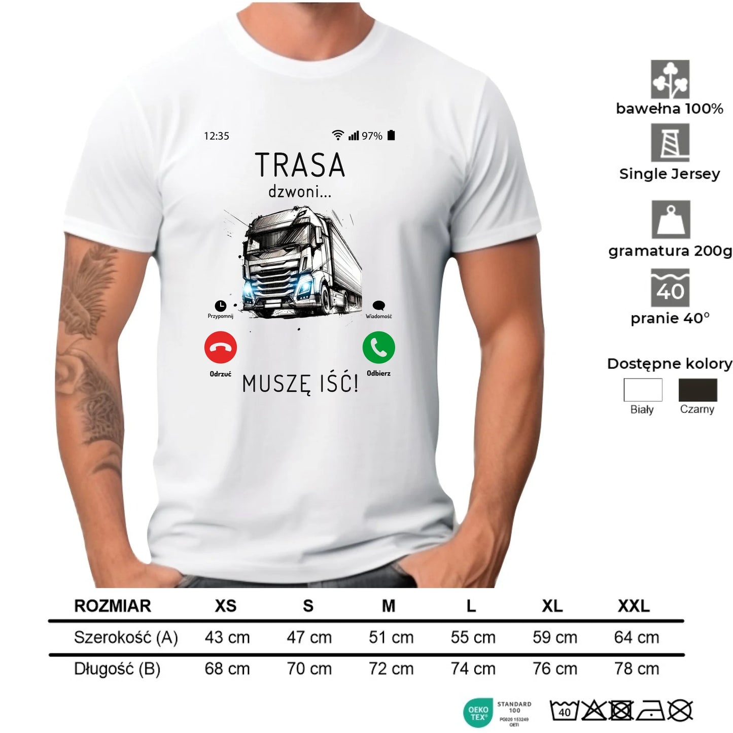 Koszulka męska dla kierowcy tira - Trasa dzwoni muszę iść ZKT03