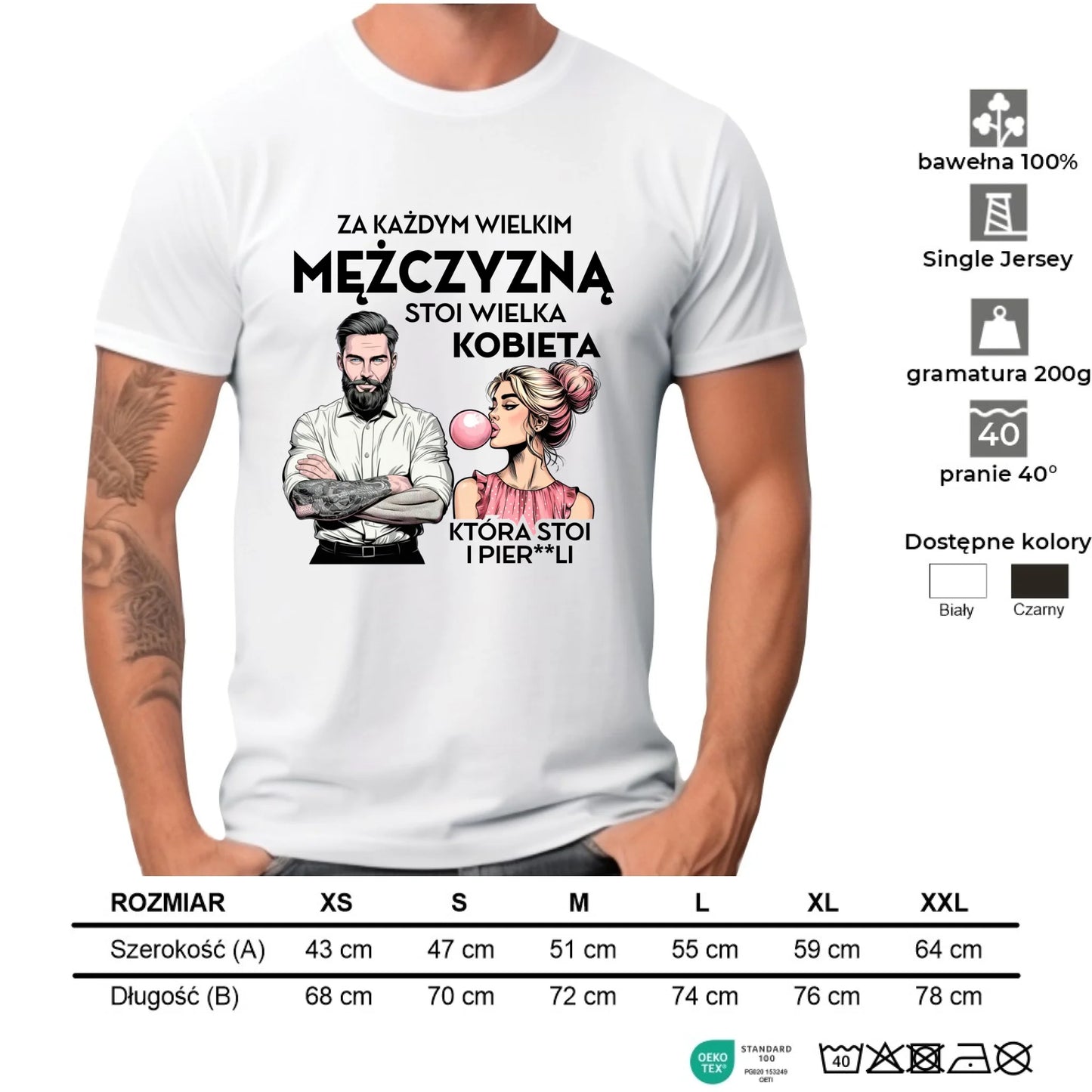 Koszulka męska - Za każdym wielkim mężczyzną stoi wielka kobieta - śmieszny nadruk DCH27