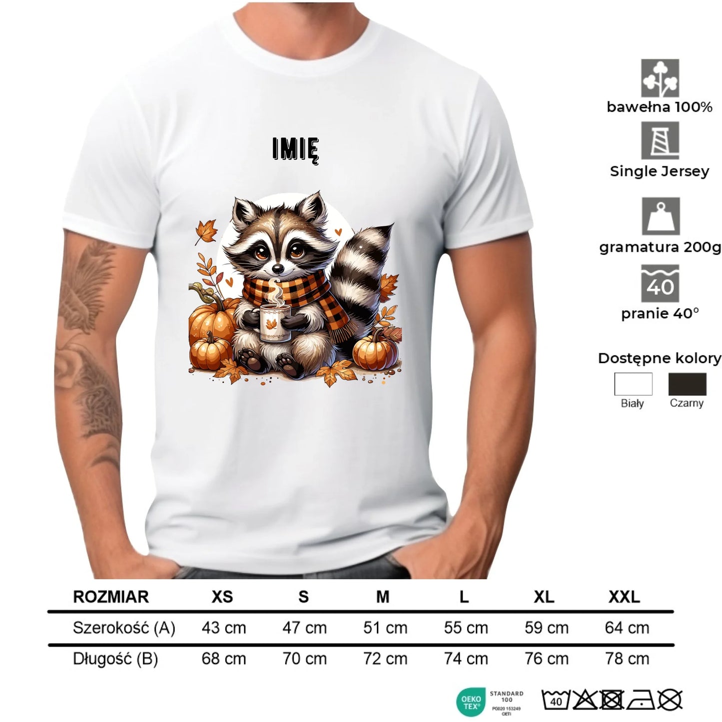 Koszulka męska jesienna – Szop z kawą i dyniami - personalizowana JS16