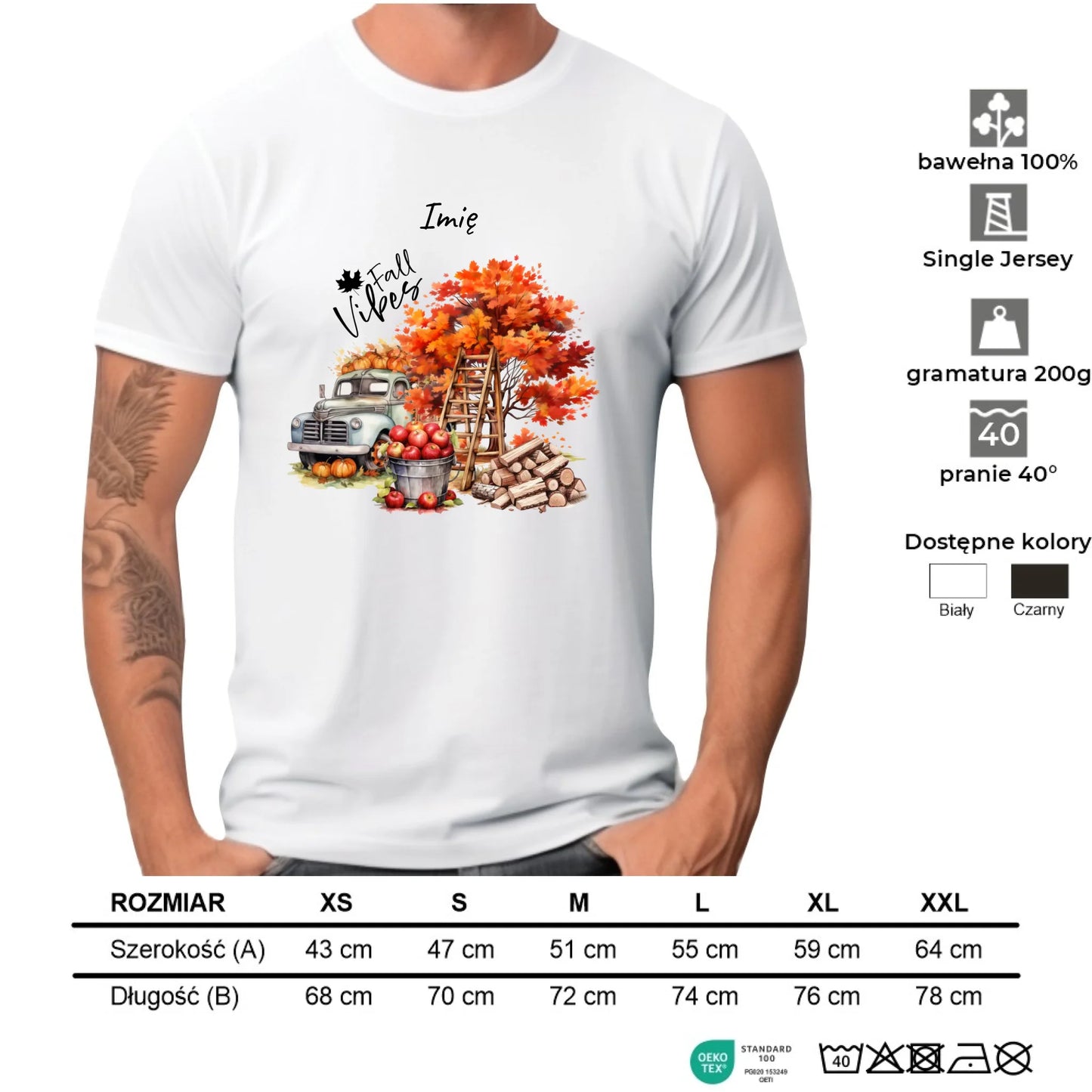 Koszulka męska jesienna – Vintage auto dynie i jabłka – personalizowana JS07