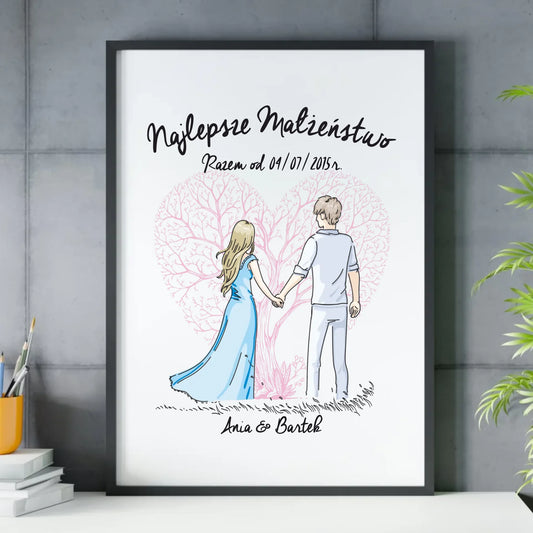 Plakat w ramie dla par - Najlepsze małżeństwo - personalizowany W03 - StoryCups.pl