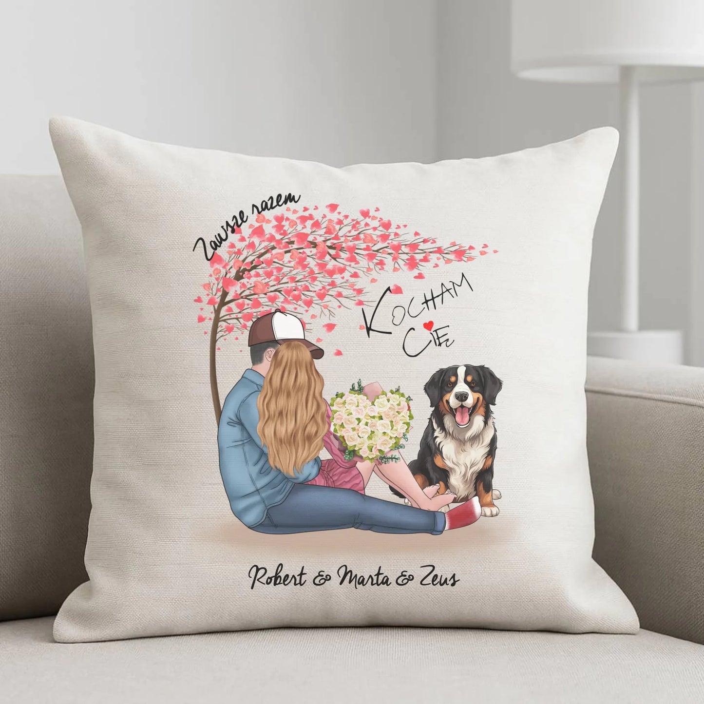 Poduszka dla par + Berneńczyk - Zawsze razem - personalizowana W04A - StoryCups.pl