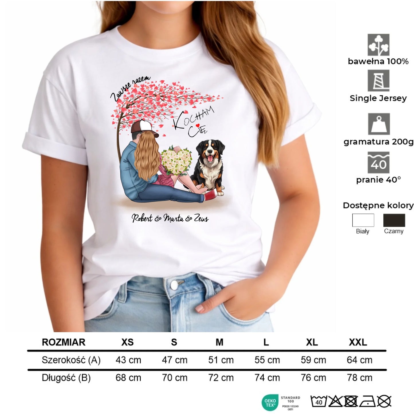 Koszulka damska dla par + Berneńczyk - Zawsze razem - personalizowana W04A - StoryCups.pl