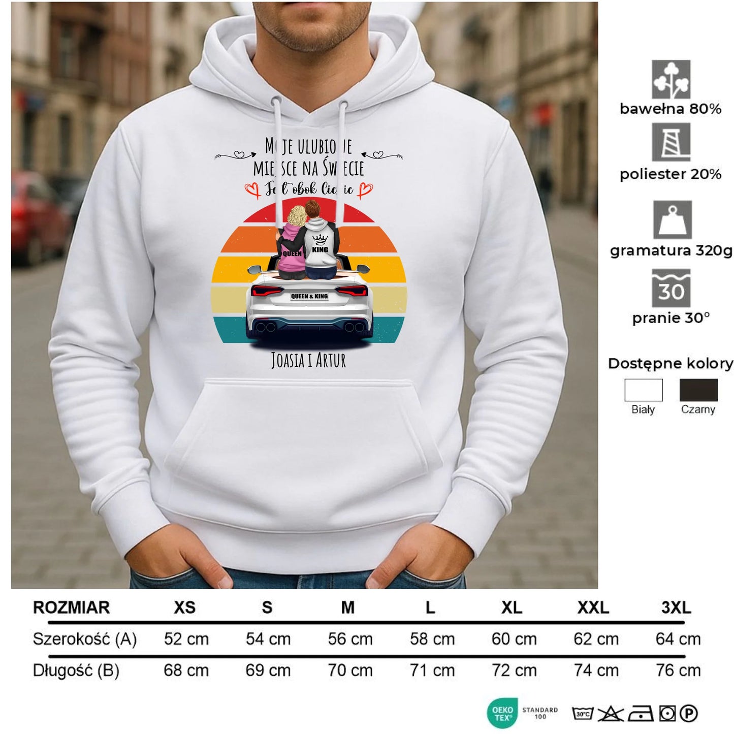 Bluza męska z kapturem dla par - Moje ulubione miejsce - personalizowana W06 - StoryCups.pl