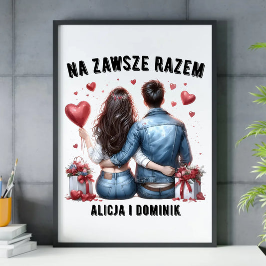 Plakat w ramie dla par - Na zawsze razem - personalizowany W07 - StoryCups.pl