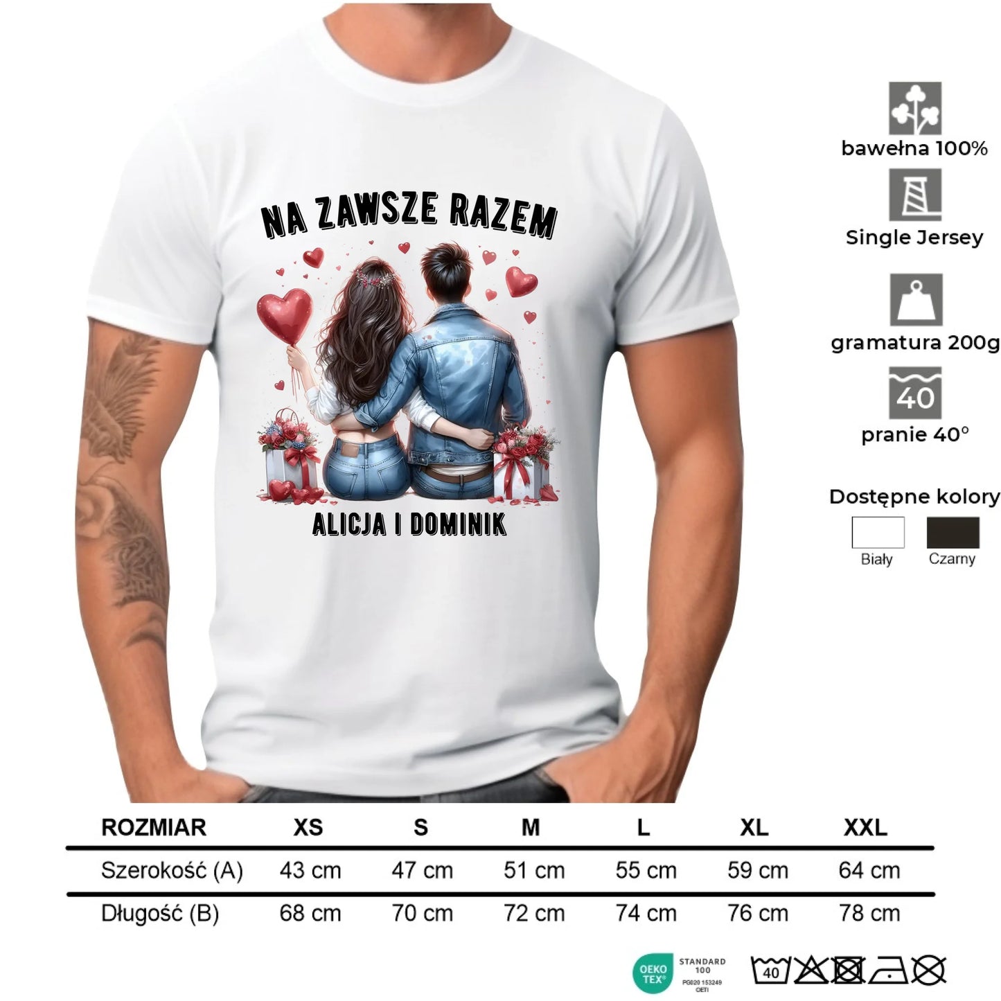 Koszulka męska dla par - Na zawsze razem - personalizowana W07 - StoryCups.pl