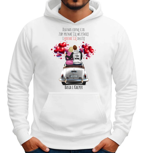 Bluza męska z kapturem dla par - Dla nas cofnę czas - personalizowana W08 - StoryCups.pl