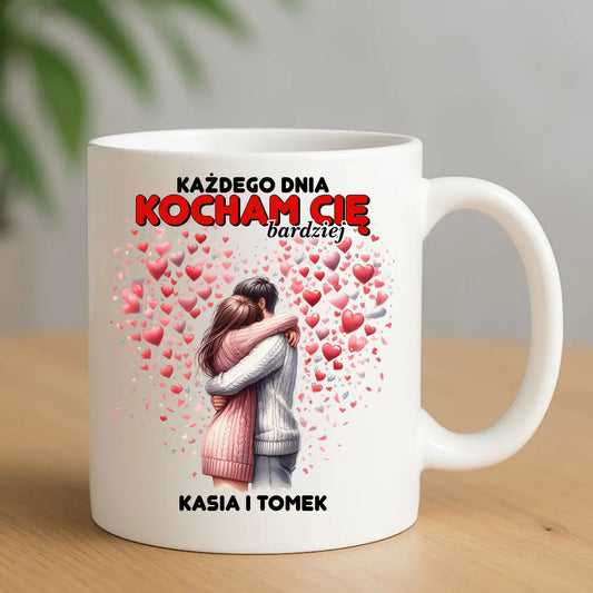 Kubek dla par - Każdego dnia kocham Cię bardziej - personalizowany W09 - StoryCups.pl