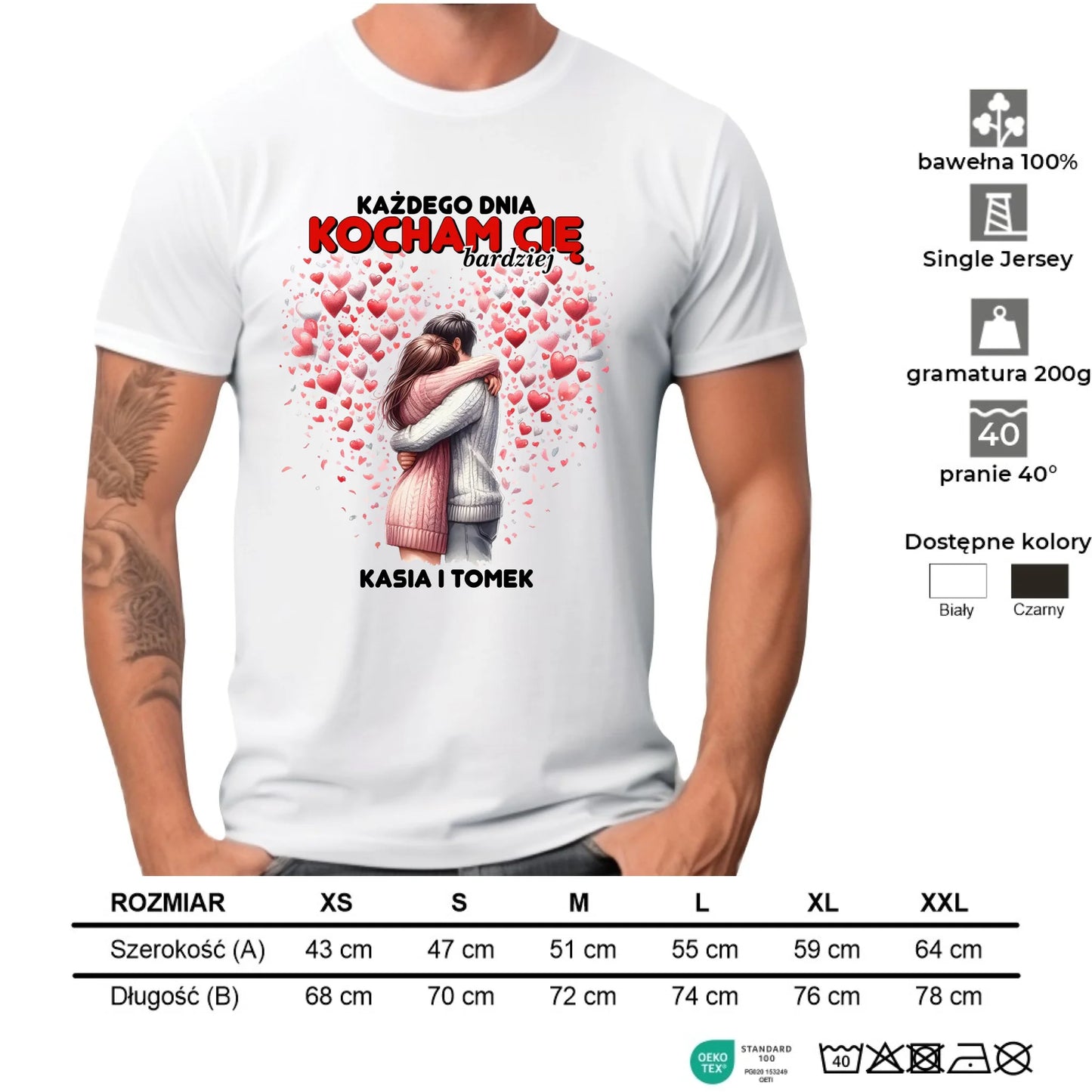 Koszulka męska dla par - Każdego dnia kocham Cię bardziej - personalizowana W09 - StoryCups.pl