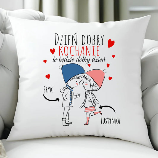 Poduszka dla par - Dzień dobry Kochanie - personalizowana W10 - StoryCups.pl