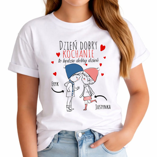 Koszulka damska dla par - Dzień dobry Kochanie - personalizowana W10 - StoryCups.pl