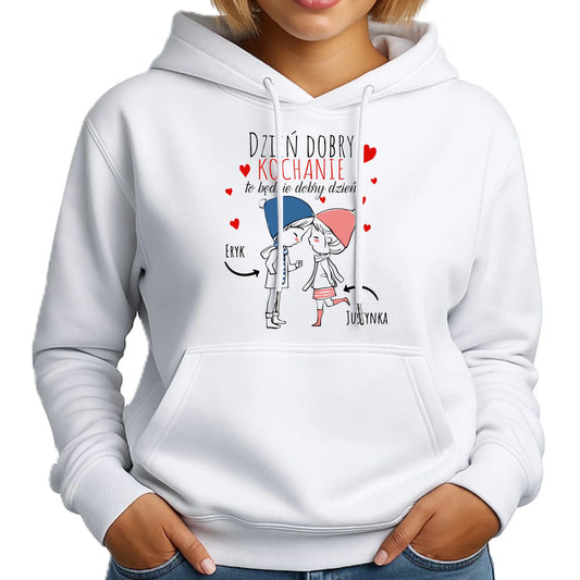 Bluza damska z kapturem dla par - Dzień dobry Kochanie - personalizowana W10 - StoryCups.pl