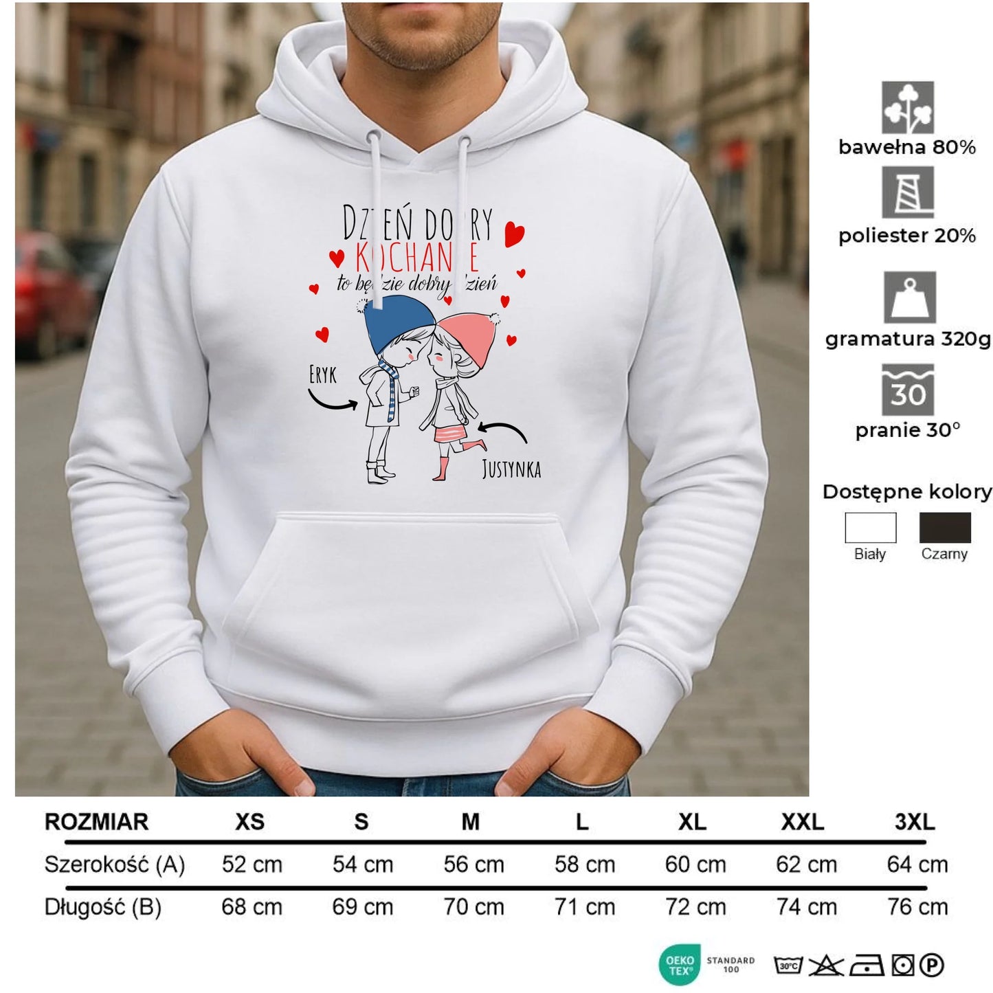 Bluza męska z kapturem dla par - Dzień dobry Kochanie - personalizowana W10 - StoryCups.pl