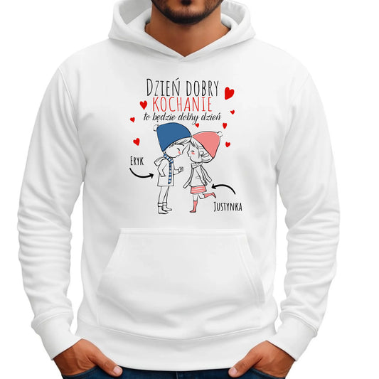 Bluza męska z kapturem dla par - Dzień dobry Kochanie - personalizowana W10 - StoryCups.pl