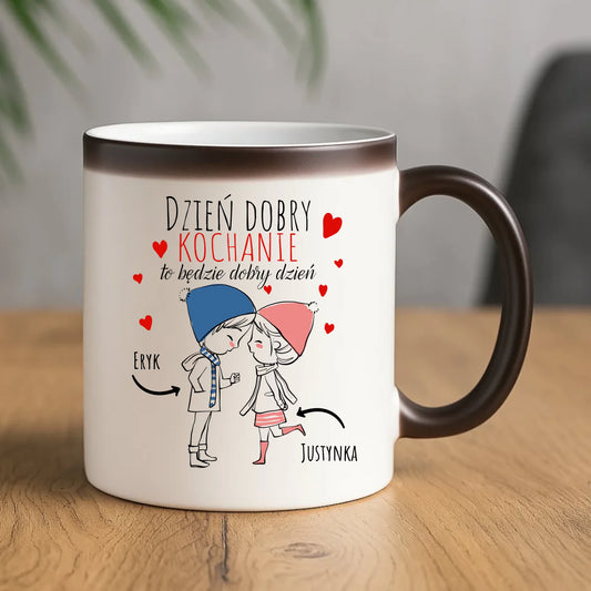 Kubek magiczny dla par - Dzień dobry Kochanie - personalizowany W10 - StoryCups.pl