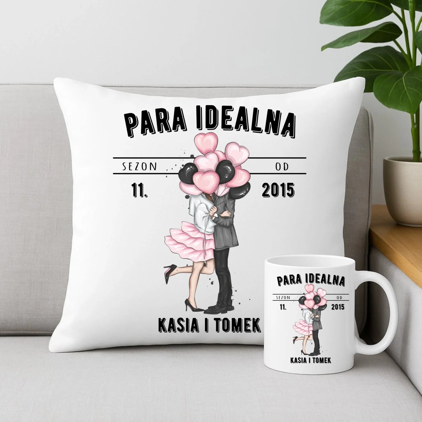 Zestaw poduszka i kubek dla par na rocznicę - Para idealna - personalizowany W11 - StoryCups.pl