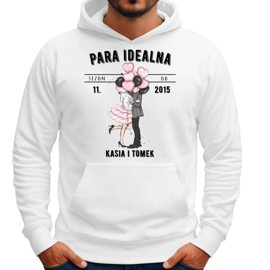 Bluza męska z kapturem dla par na rocznicę - Para idealna - personalizowana W11 - StoryCups.pl