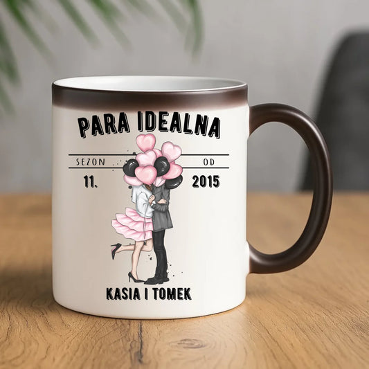 Kubek magiczny dla par na rocznicę - Para idealna - personalizowany W11