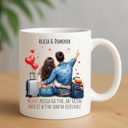 Kubek dla par - Para w podróży miłość - personalizowany W12 - StoryCups.pl