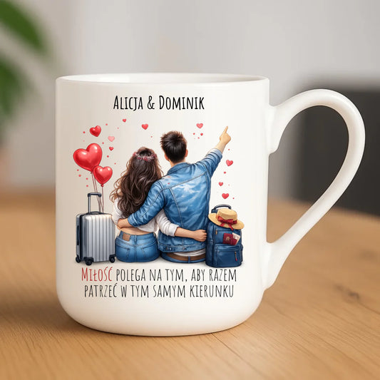 Kubek elegant dla par - Para w podróży miłość - personalizowany W12 - StoryCups.pl