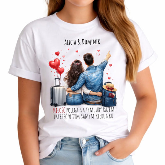 Koszulka damska dla par - Para w podróży miłość - personalizowana W12 - StoryCups.pl