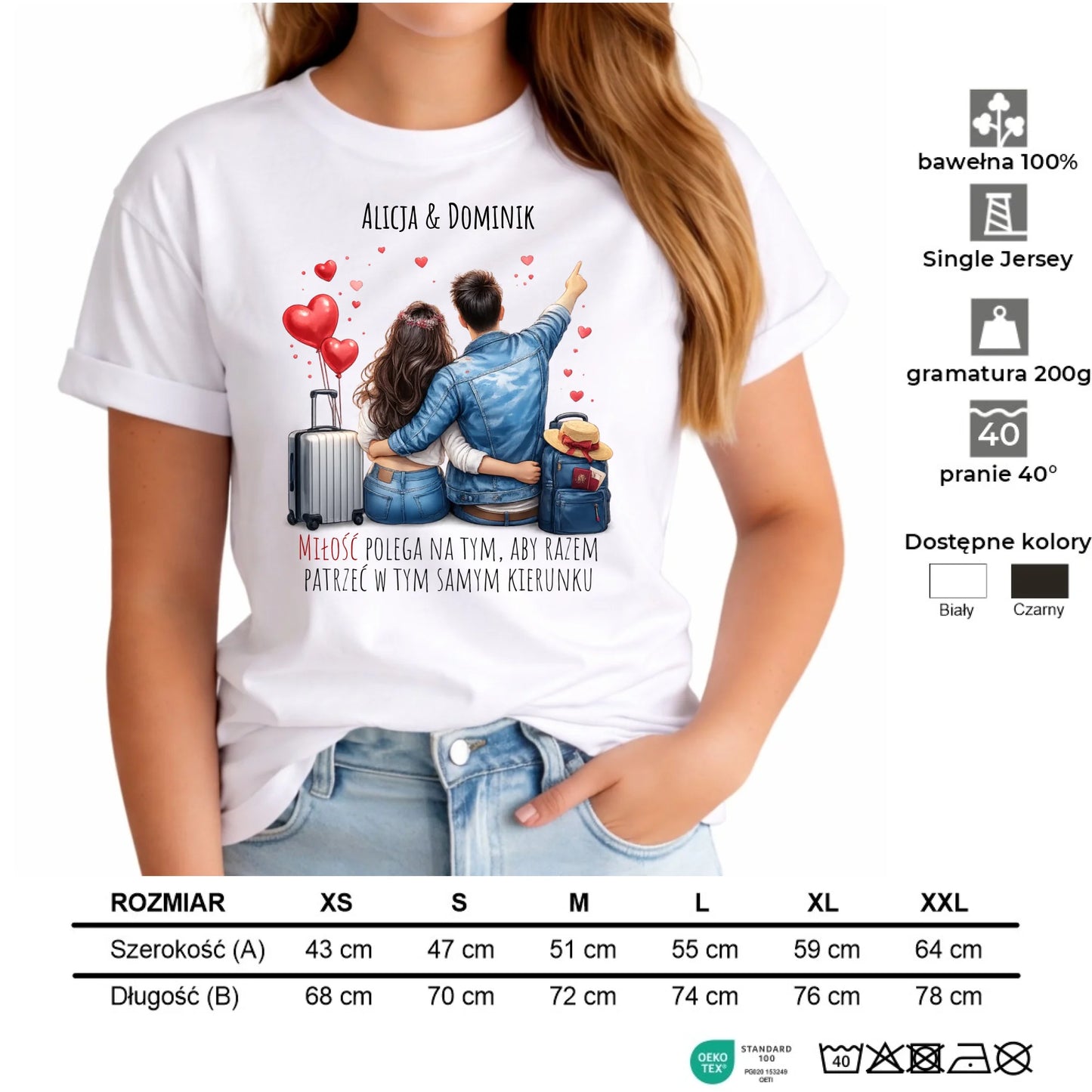 Koszulka damska dla par - Para w podróży miłość - personalizowana W12 - StoryCups.pl