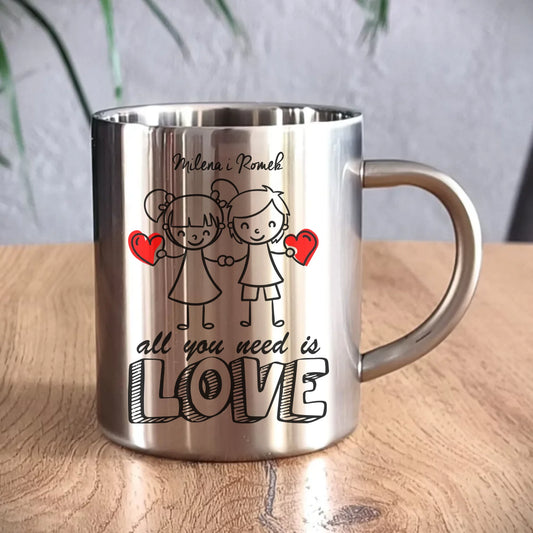 Kubek metalowy dla par - All You need is love - personalizowany W13 - StoryCups.pl