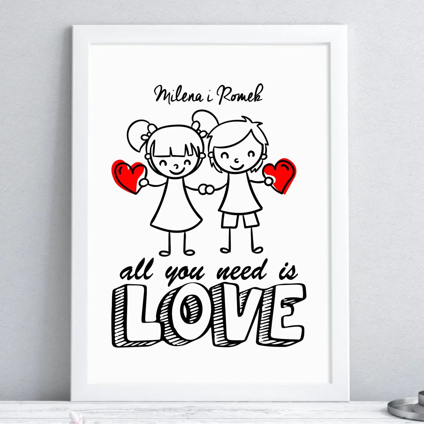 Plakat w ramie dla par - All You need is love - personalizowany W13 - StoryCups.pl