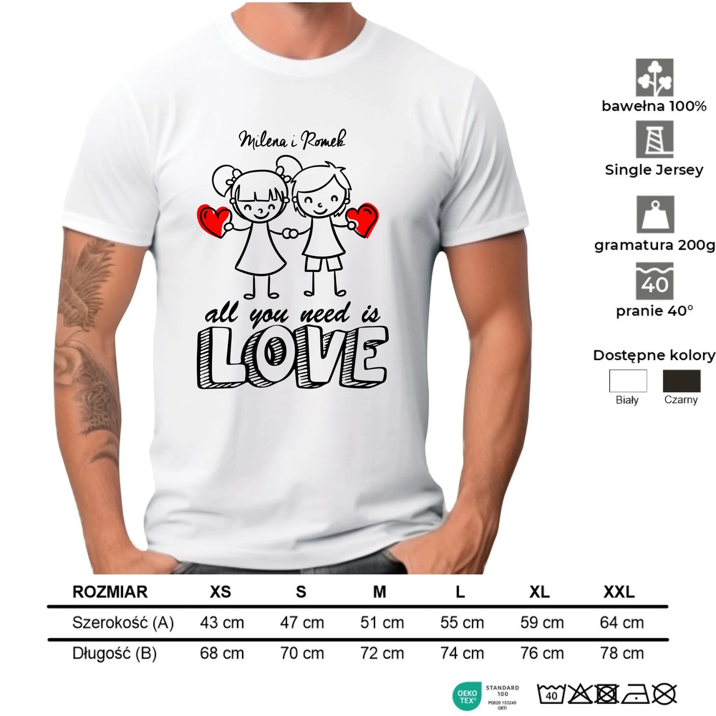 Koszulka męska dla par - All You need is love - personalizowana W13 - StoryCups.pl