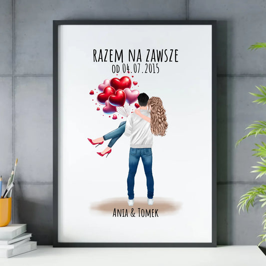 Plakat w ramie dla par na rocznicę - Razem na zawsze - personalizowany W14 - StoryCups.pl
