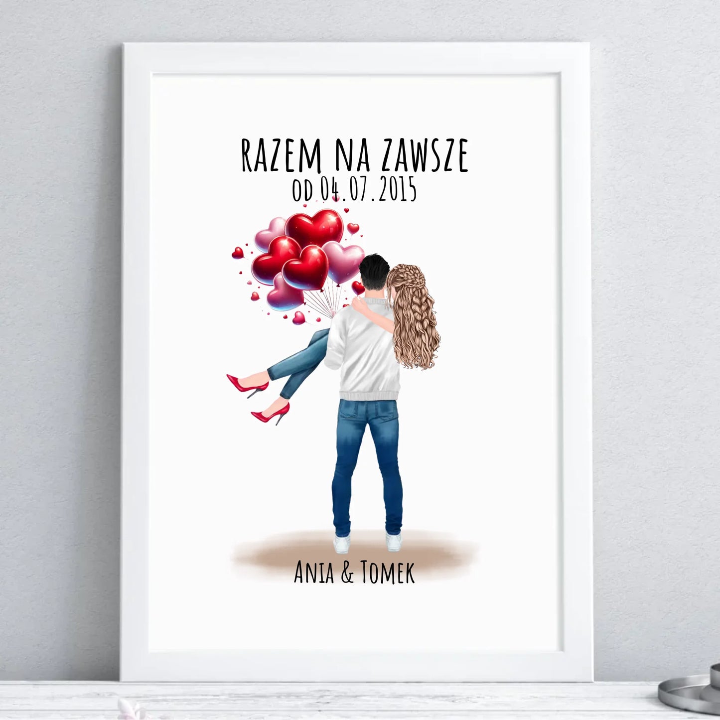 Plakat w ramie dla par na rocznicę - Razem na zawsze - personalizowany W14 - StoryCups.pl