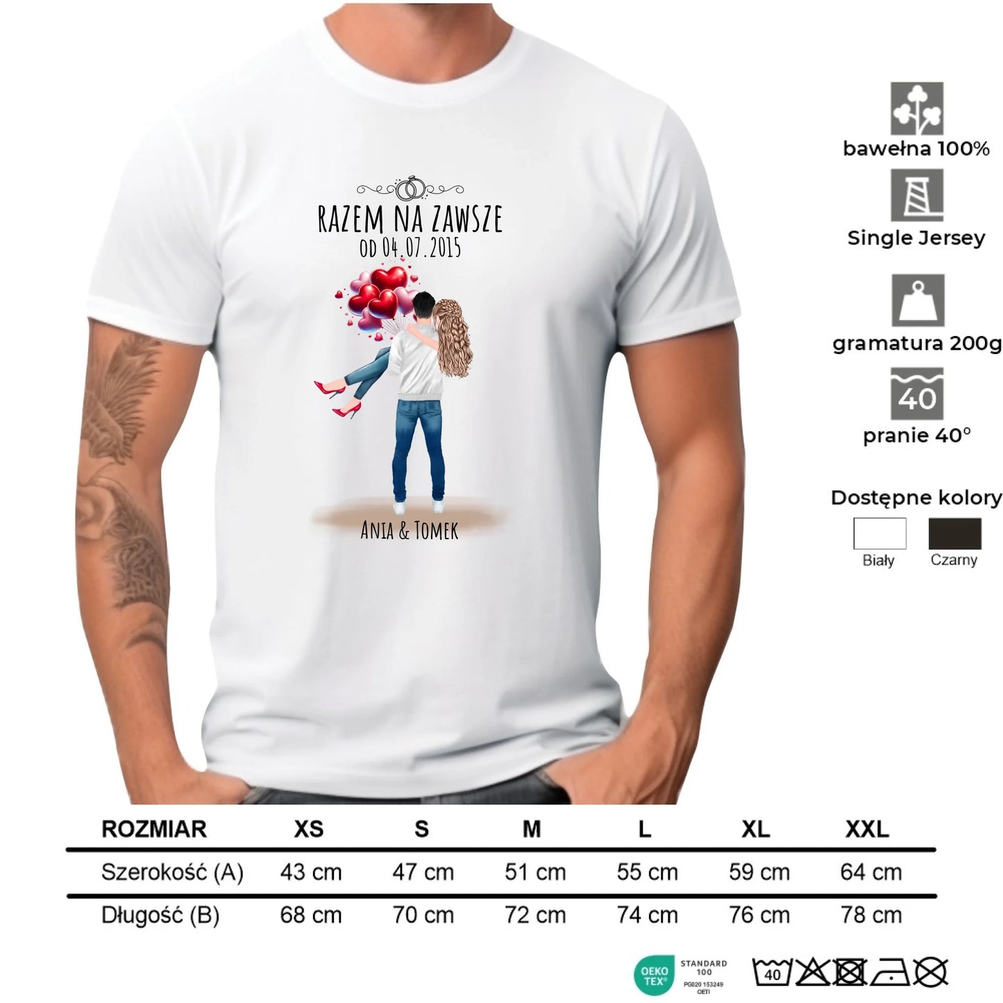 Koszulka męska dla par na rocznicę - Razem na zawsze - personalizowana W14 - StoryCups.pl