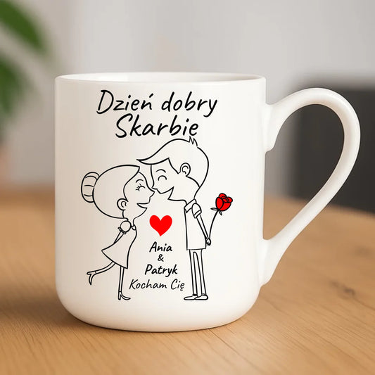 Kubek elegant dla par - Dzień dobry Skarbie - personalizowany W15 - StoryCups.pl