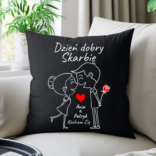 Poduszka dekoracyjna dla par - Dzień dobry Skarbie - personalizowana W15 - StoryCups.pl