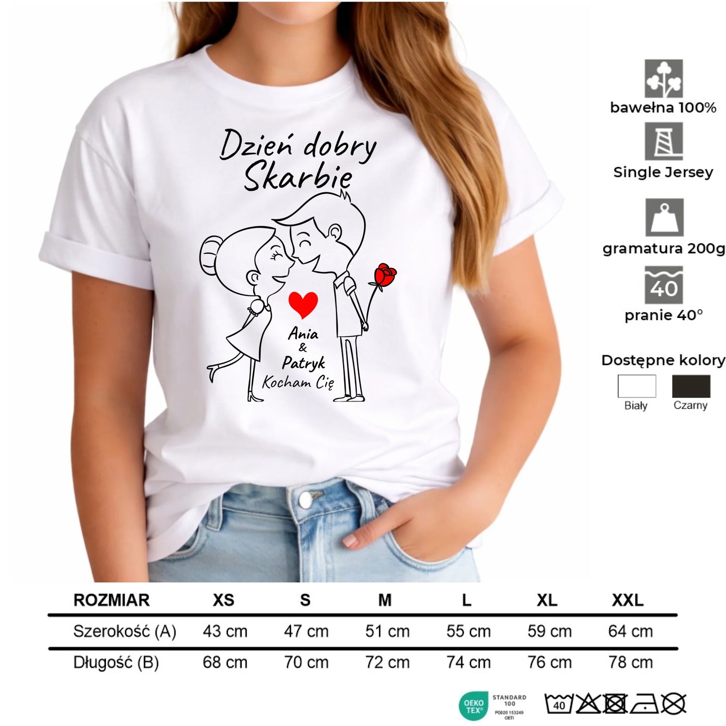 Koszulka damska dla par - Dzień dobry Skarbie - personalizowana W15 - StoryCups.pl