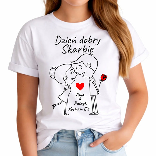 Koszulka damska dla par - Dzień dobry Skarbie - personalizowana W15 - StoryCups.pl