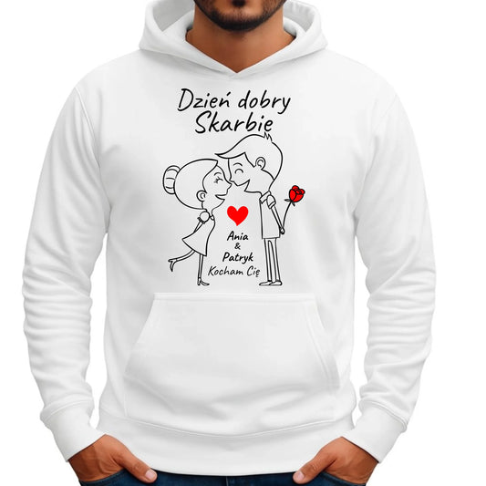 Bluza męska z kapturem dla par - Dzień dobry Skarbie - personalizowana W15 - StoryCups.pl