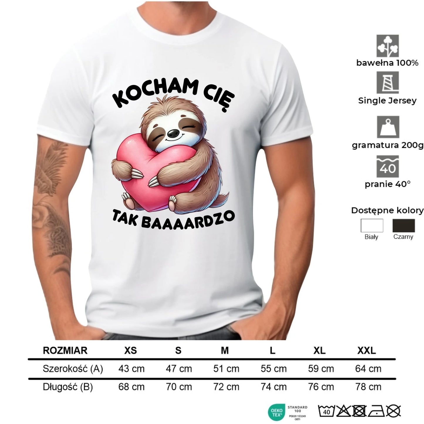 Koszulka męska - Leniwiec Kocham Cię tak baaaardzo W16 - StoryCups.pl