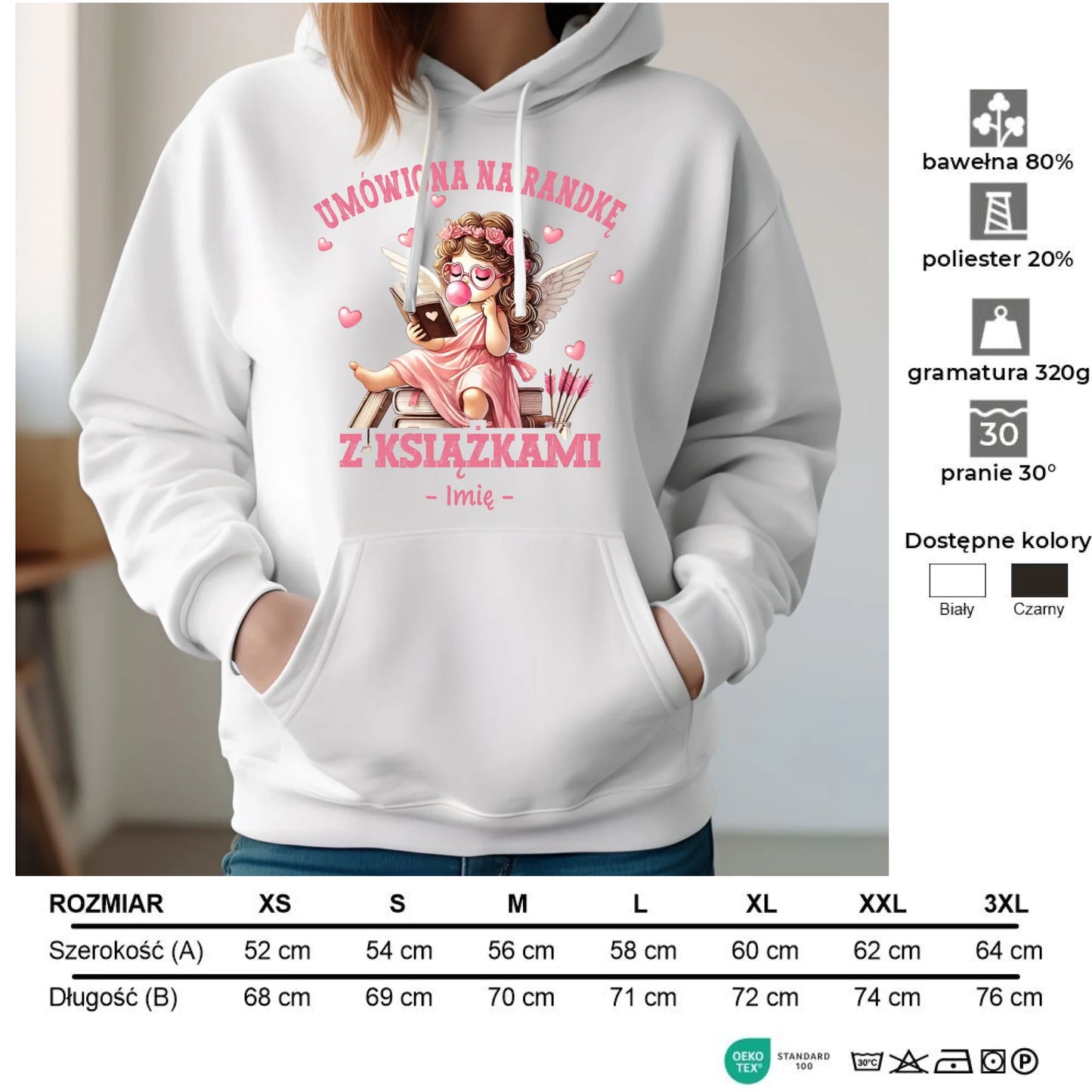 Bluza damska z kapturem dla czytelniczki – Umówiona na randkę z książkami - personalizowana W19 - StoryCups.pl