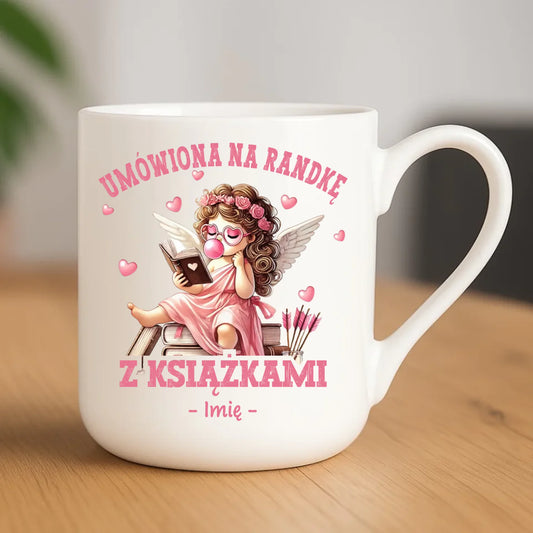 Kubek elegant dla czytelniczki – Umówiona na randkę z książkami - personalizowany W19 - StoryCups.pl