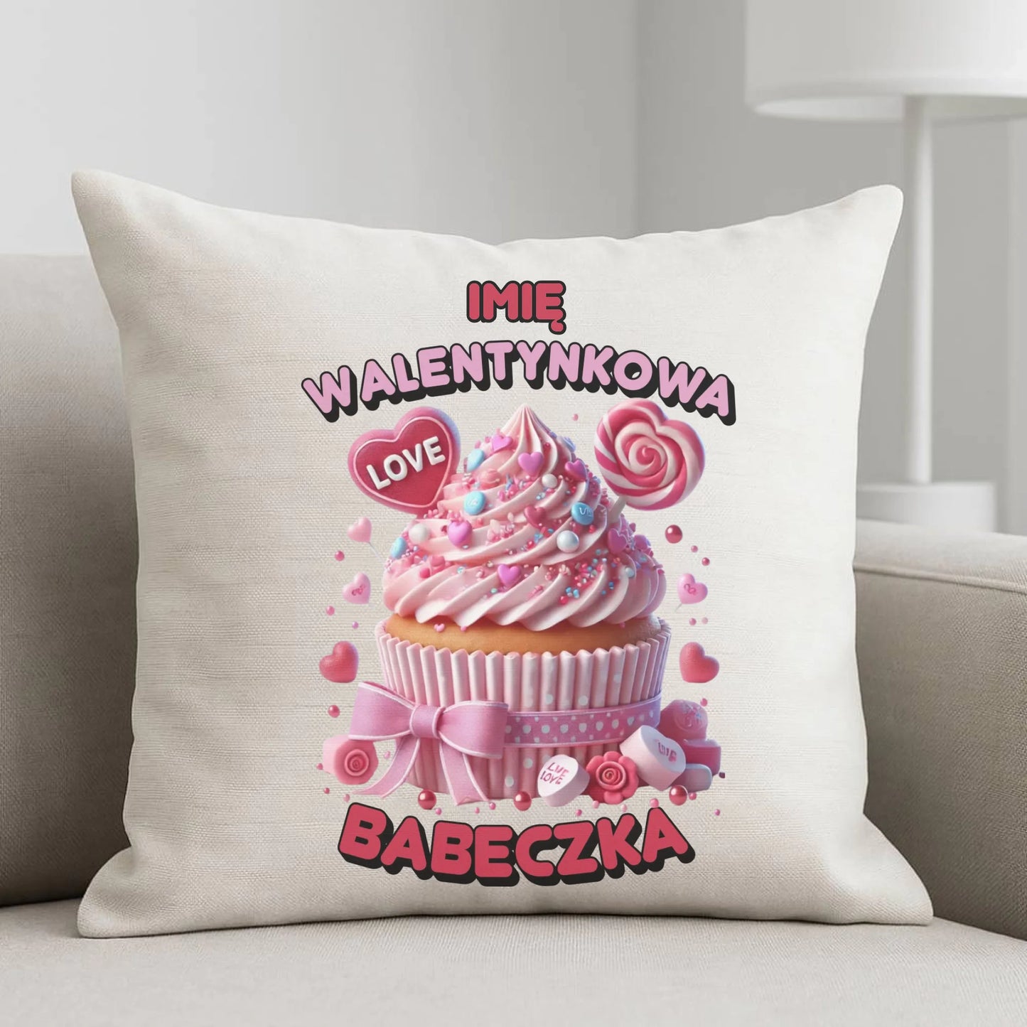 Poduszka na Walentynki - Walentynkowa Babeczka - personalizowana W21 - StoryCups.pl