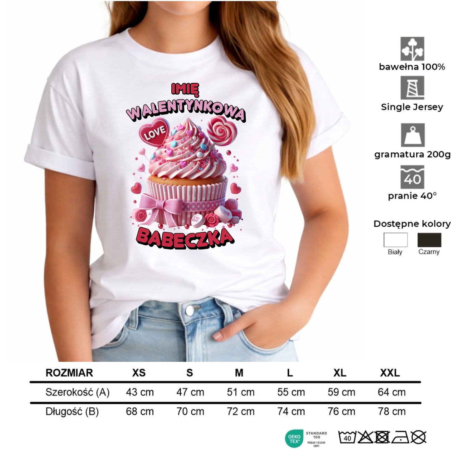 Koszulka damska na Walentynki - Walentynkowa Babeczka - personalizowana W21 - StoryCups.pl