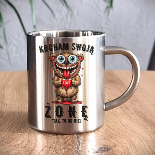 Kubek metalowy dla męża - Kocham swoją żonę W23 - StoryCups.pl