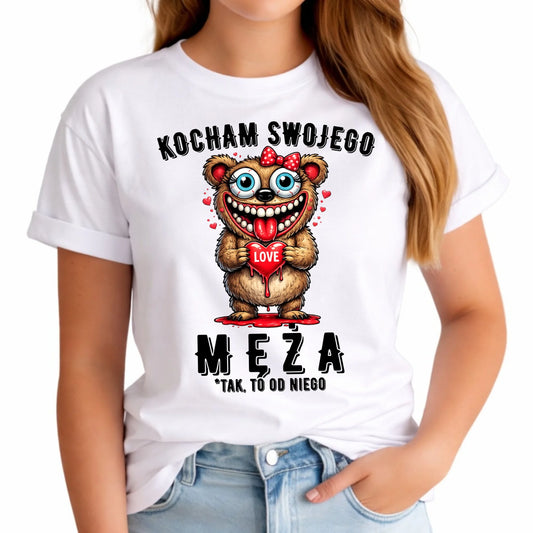 Koszulka damska dla żony - Kocham swojego męża W22 - StoryCups.pl